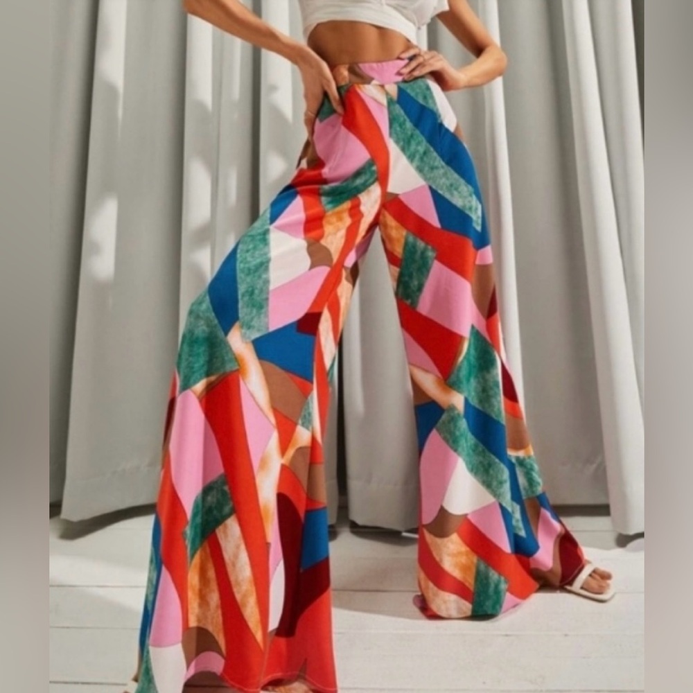 LUUKSE Wide Leg Palazzo Pants Multicolor‎ Geometric Print, Size S